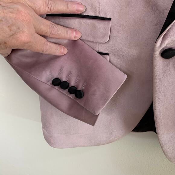 Retro Paris Velvet Blazer Pink Blush Black Satin Lapel Slim Fit 38S Formal - Picture 6 of 10